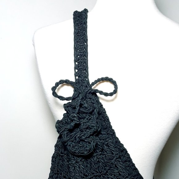 Carrie Forbes Vintage Backpack Purse Shoulder Knit Satchel Boho Woven Black Bag - Picture 7 of 16